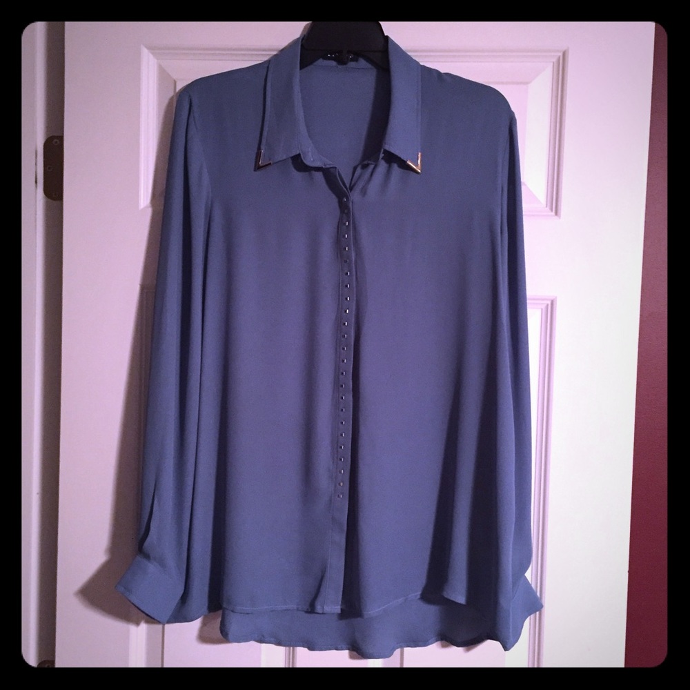 Light Blue Blouse with Metal Accents
