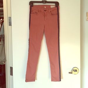 Rag & Bone pink jeans with navy tuxedo stripe