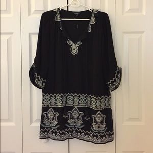 3/4 Sleeve Embroidered Tassel Vneck Dress