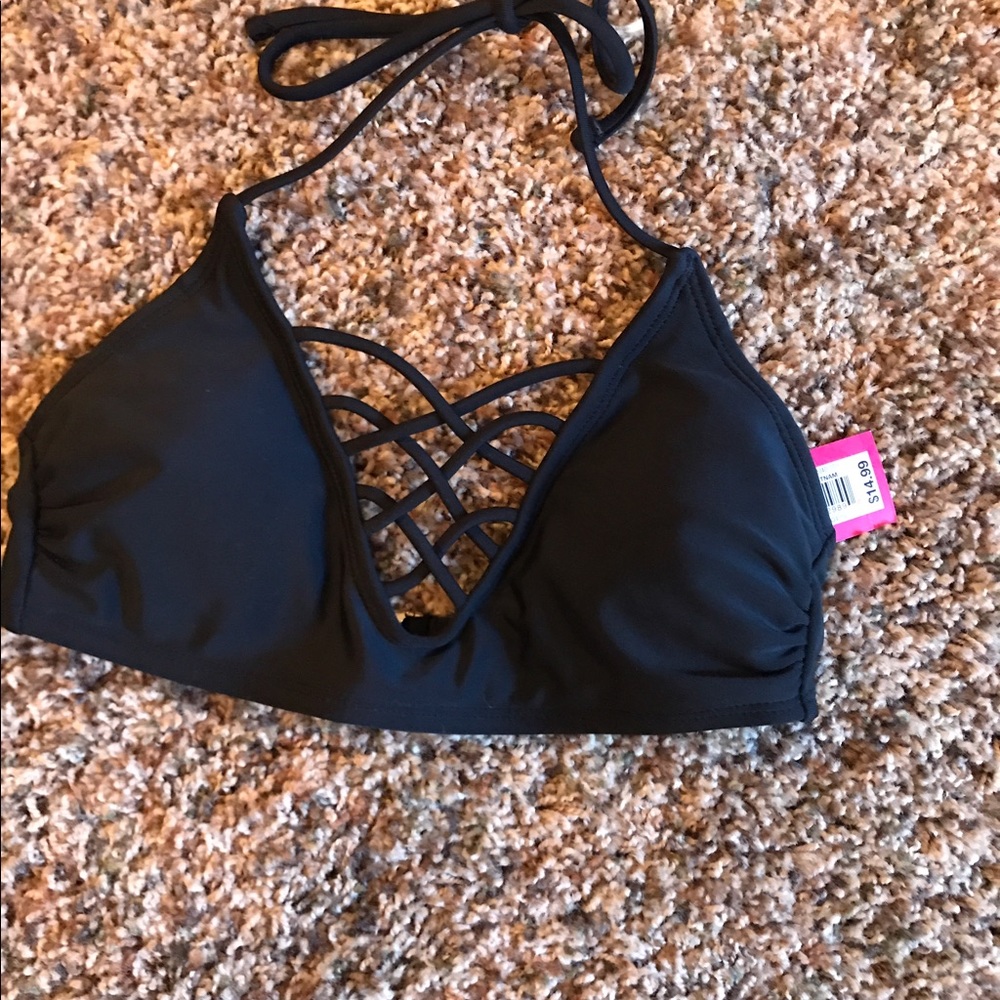 Black lace up swim top