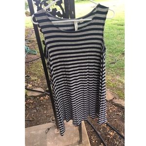 Sleeveless navy blue and grey stripped dress