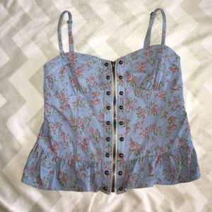 Floral Denim Peplum Top from Japan