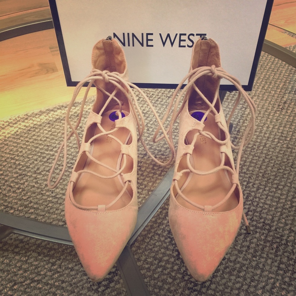 Nine West Nude Laced Up Ballerina Flats