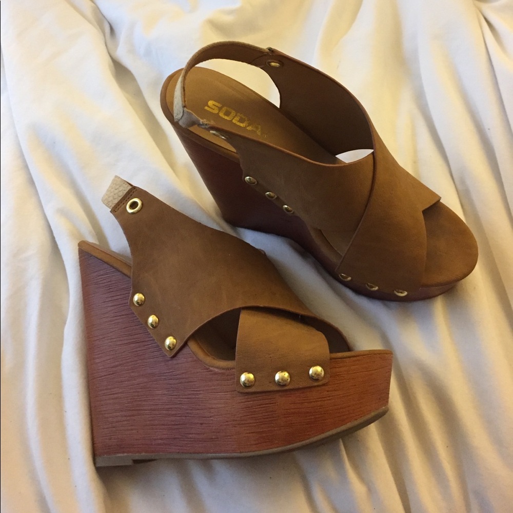Soda Platform Faux Leather Wedges