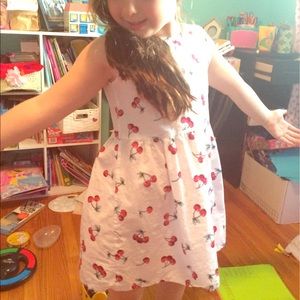 Girls white cotton dress with red cherries size 5