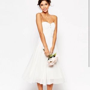 ASOS white ruched bodice bandeau midi dress