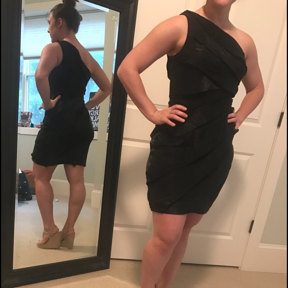 London Times little black, one shoulder dress.