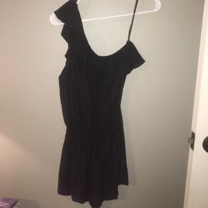 One shoulder ruffle black romper size large