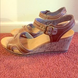 Brown wedge cork heel sandals