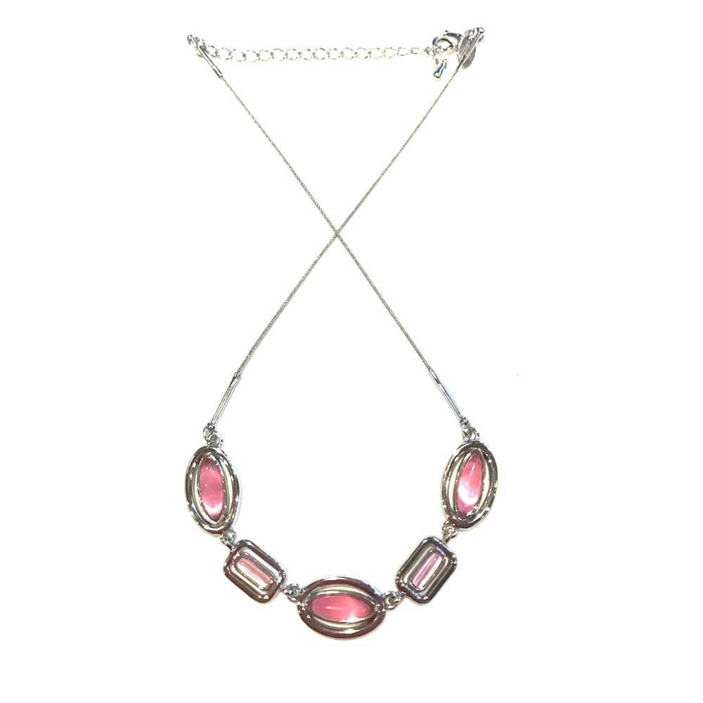 Pink adjustable silver necklace