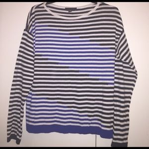 Ann Taylor black, blue, & white striped sweater