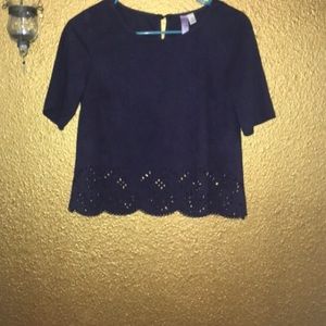 Boutique navy suede scallop top