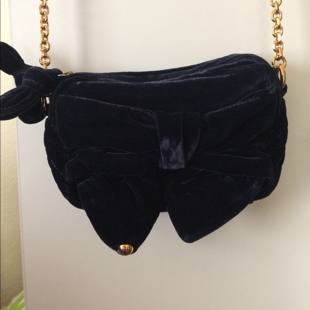 juicy couture blue velvet bow detail cross body