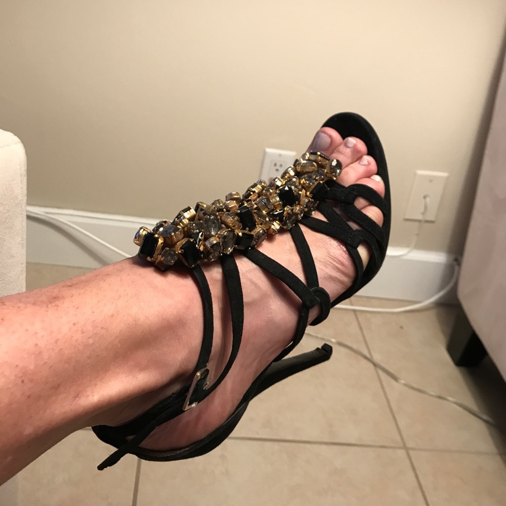 Roberto Cavalli sz 39 blk suede rhinestone heels