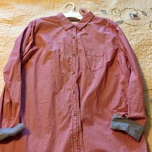 Red gingham button up with blue chambray accents