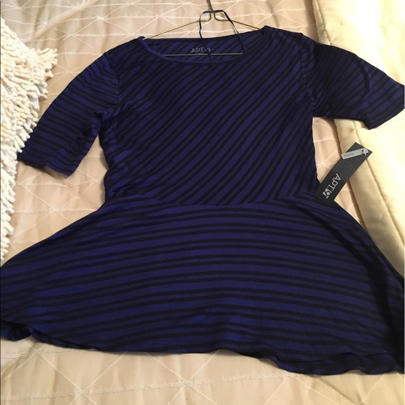 Brand New blue/black peplum top with short sleeves - Picture 1 of 3