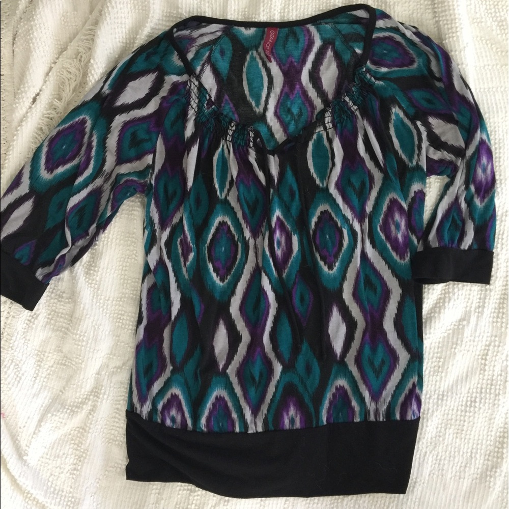 Ikat print black band plus size top