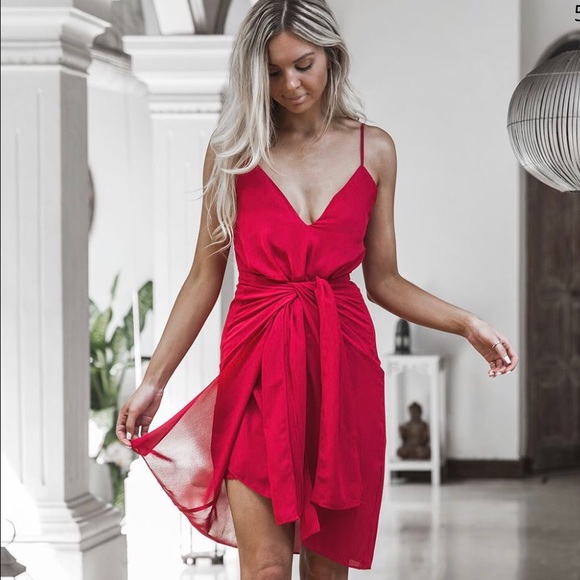 white fox red dress