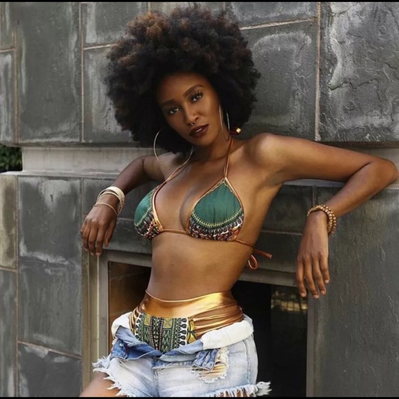 Green Dashiki Bikini Replica Gold Bikini New - Picture 4 of 4
