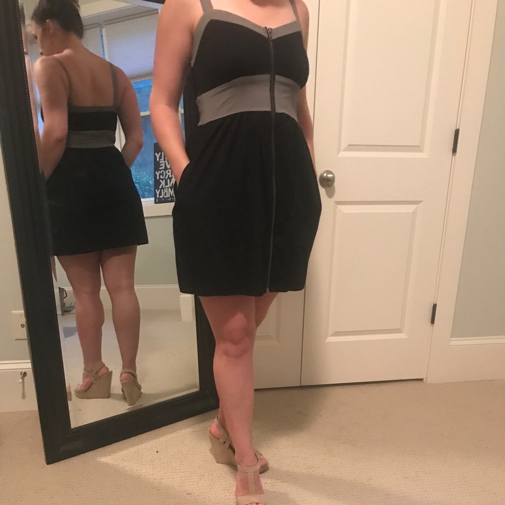 Black, Front-Zipper Dress with Pockets