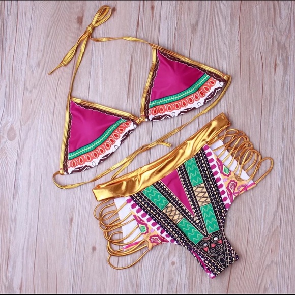 Dashiki Bikini Red Gold Bikini - Picture 2 of 2