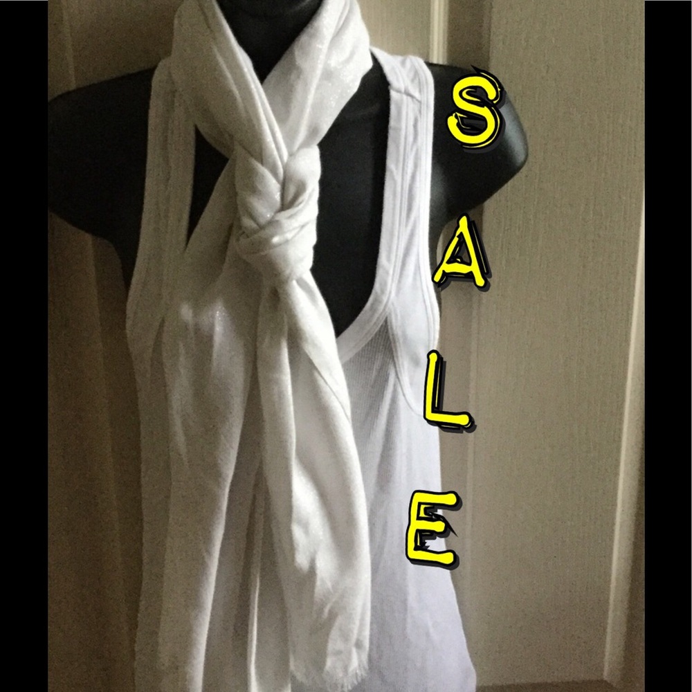 SOLD. 3 FOR $15.  Scarf white with silver threads