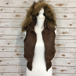 Leather and Faux Fur Hooded Vest