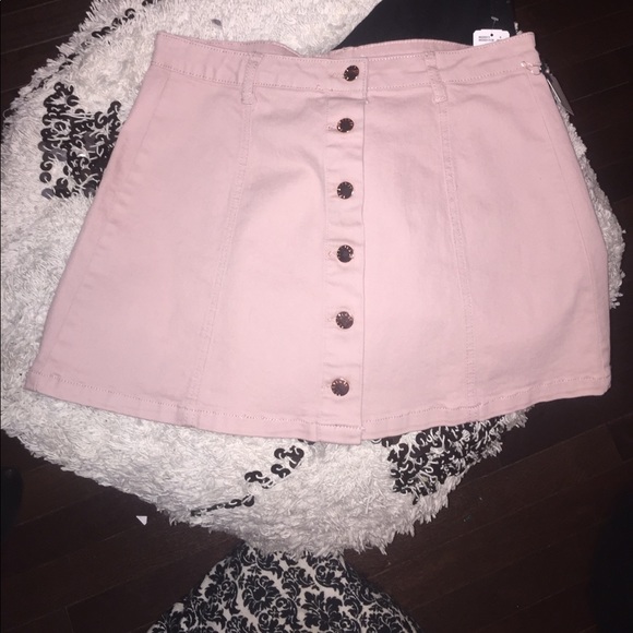 pastel pink denim skirt