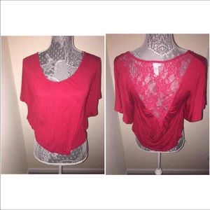Red laced back dolman tee