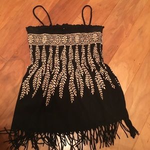 Armani Exchange Black and Cream Fringe Top