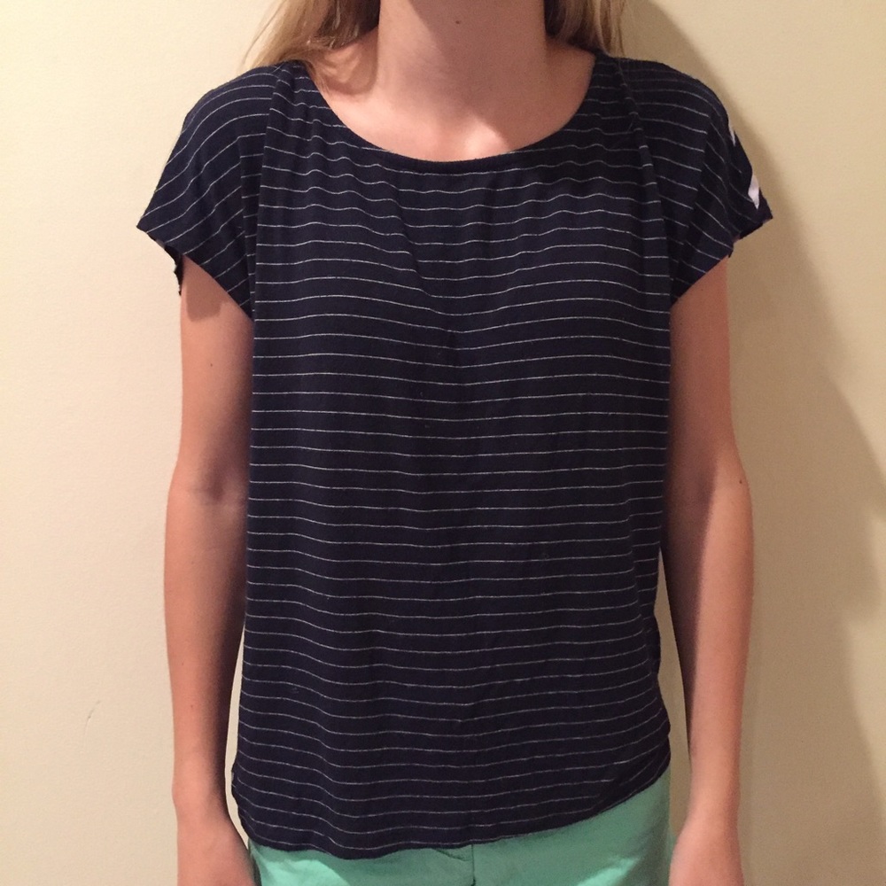 Ella Moss Navy Lavender Striped Shirt XS