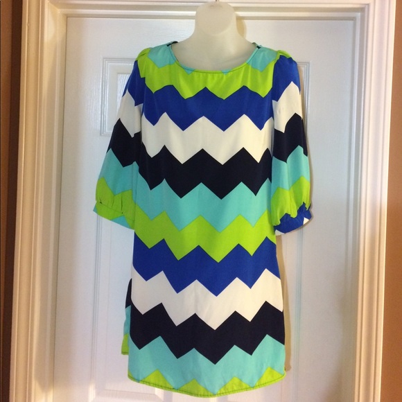 Pink Owl Long Sleeve Chevron Print Dress - Picture 1 of 4