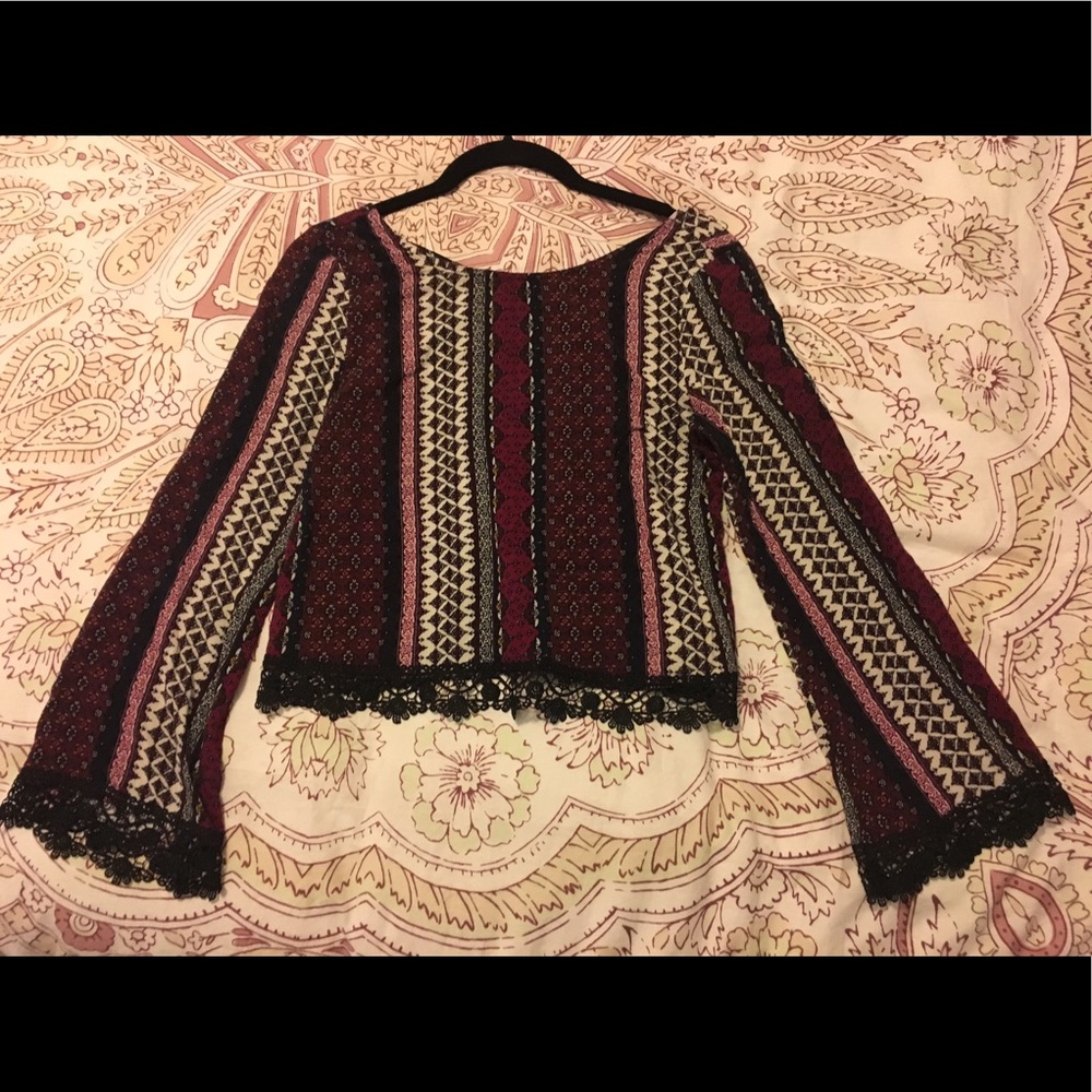 Boho Purple Crop Top w/ Bell Sleeves - Picture 3 of 6