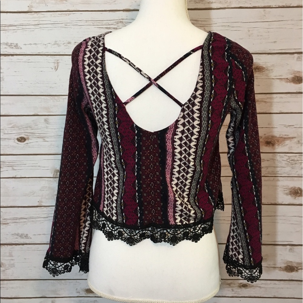 Boho Purple Crop Top w/ Bell Sleeves