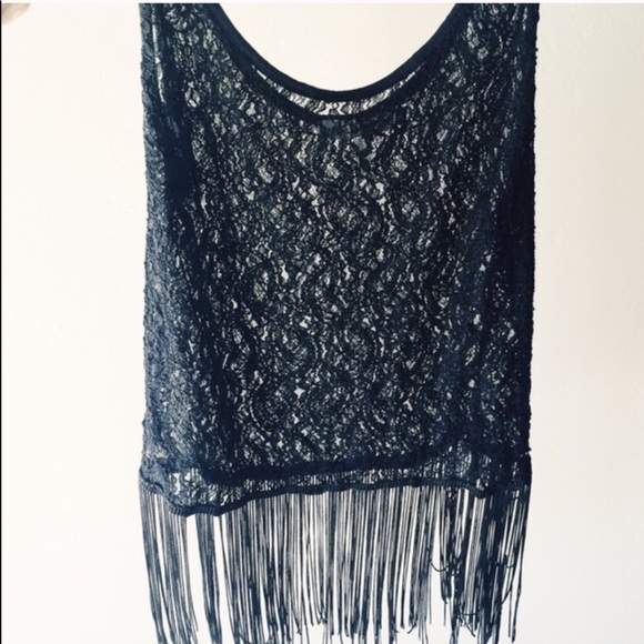 Sold // Cute, fun Black Lace Fringe Tank - Picture 2 of 2