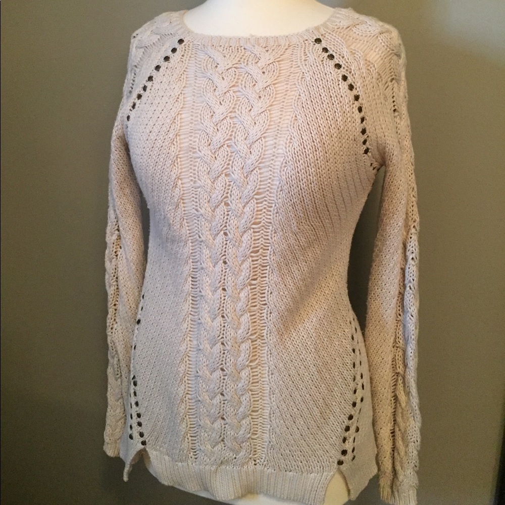Long cream sweater with bronze studs