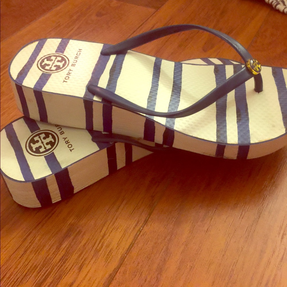 **SUMMER SALE** Striped Tory Burch Wedge Sandals