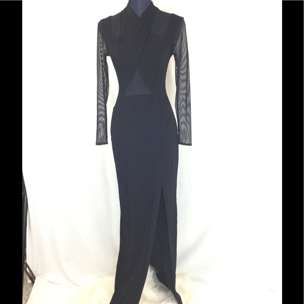 New TADASHI Small Black Cut Out Formal Prom Dress Vintage Full Length Gown FIRM$ - Picture 2 of 8