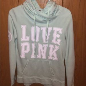 "PINK" Mint Green Turtle Neck Hoodie Sweatshirt
