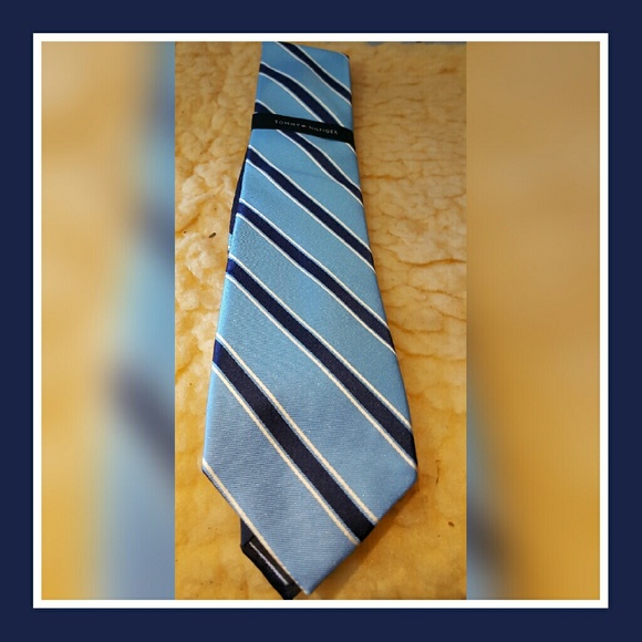 Tommy Hilfiger Silk Blue Stripe Tie (3-1/8" W~57-1/2" L) NEW - Picture 3 of 6