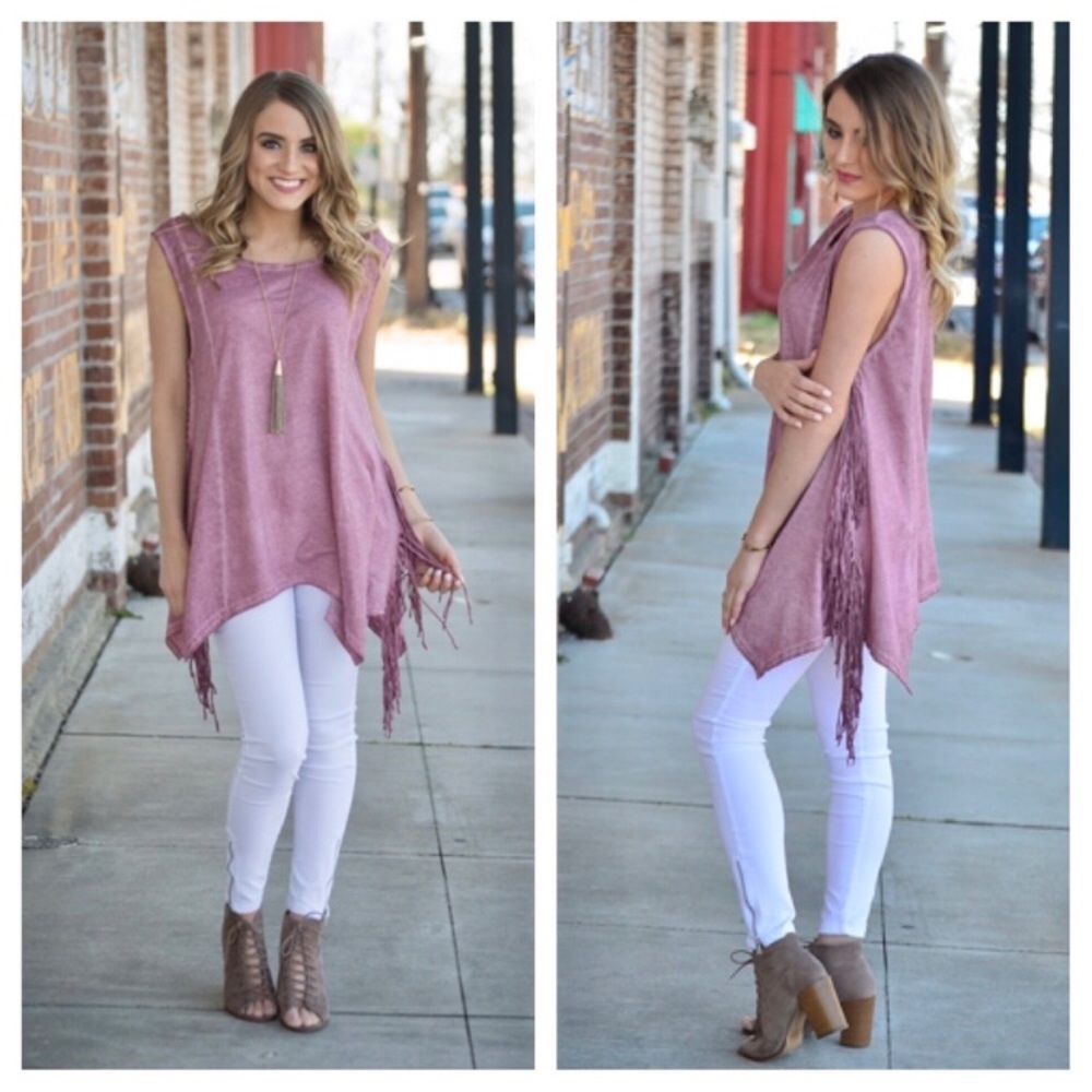 Mauve/Pink tunic with side fringe detail