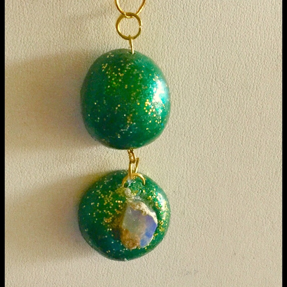 Handmade Polymer Clay pendant with  genuine opal !