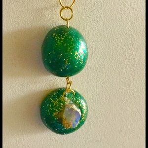 Handmade Polymer Clay pendant with genuine opal !