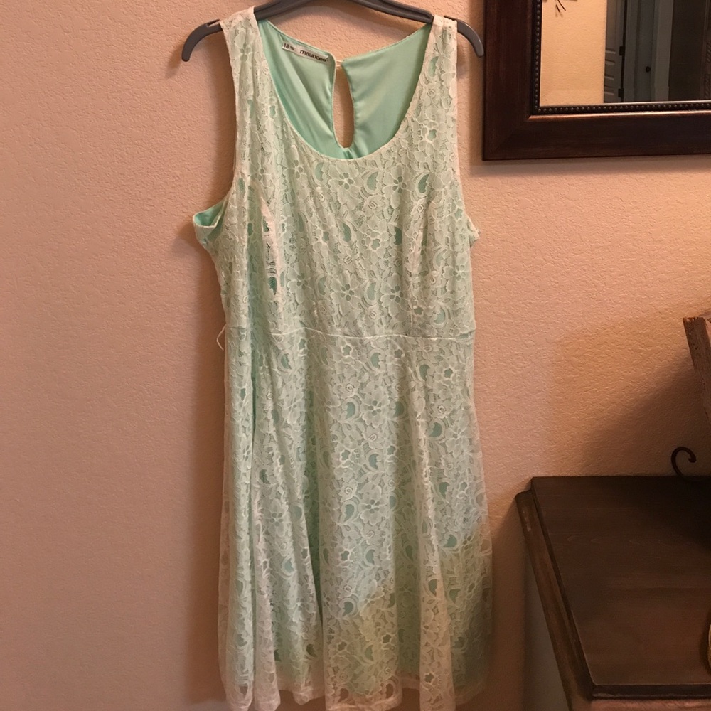 White lace over mint green lining summer dress