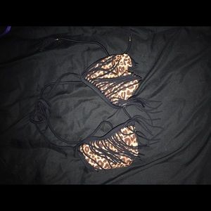 Fringe leopard print bikini top