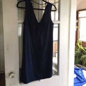 Dark blue faux suede fringe sheath dress