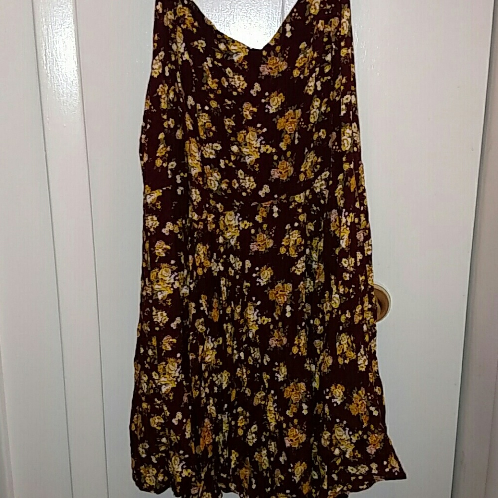F21+ burgundy & yellow floral sun dress 2X