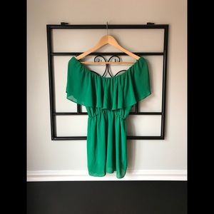 Green off-the-shoulder blouse