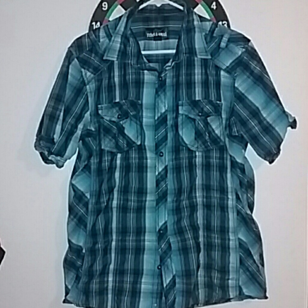Blue and Black plaid button down shirt