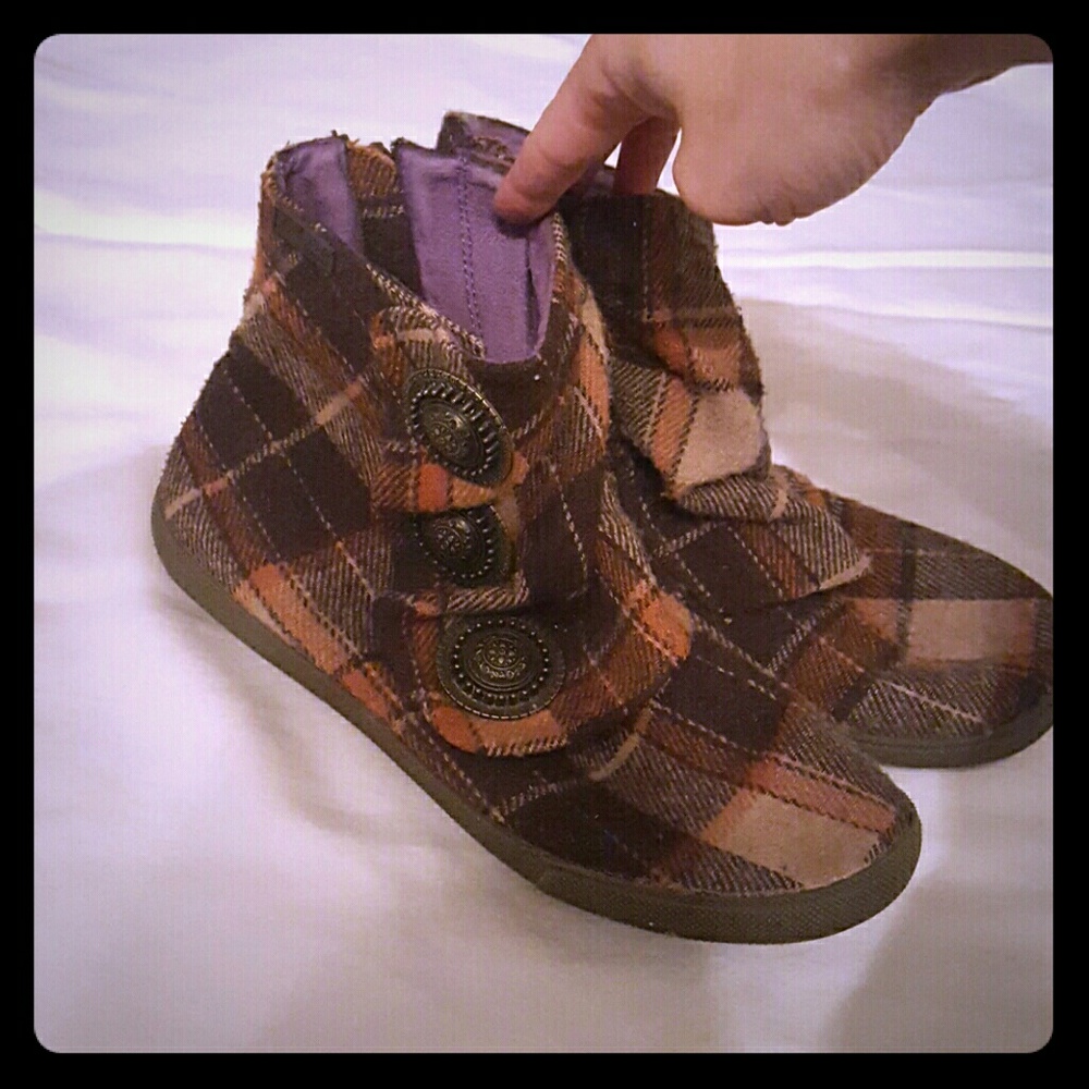 Orange/Brown Plaid Booties